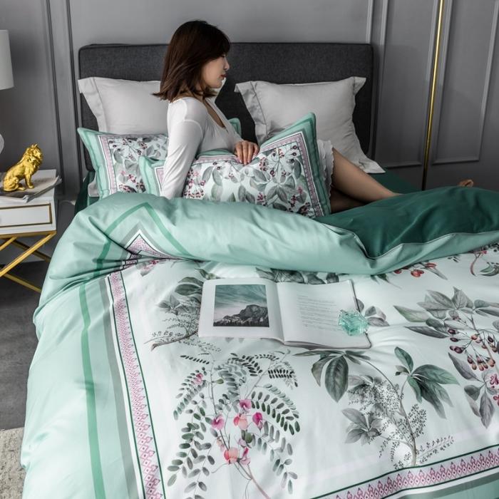 91家纺网 家纺一手货源 找家纺 优然居 2020新款数码印花四件套 花影钰淑-绿