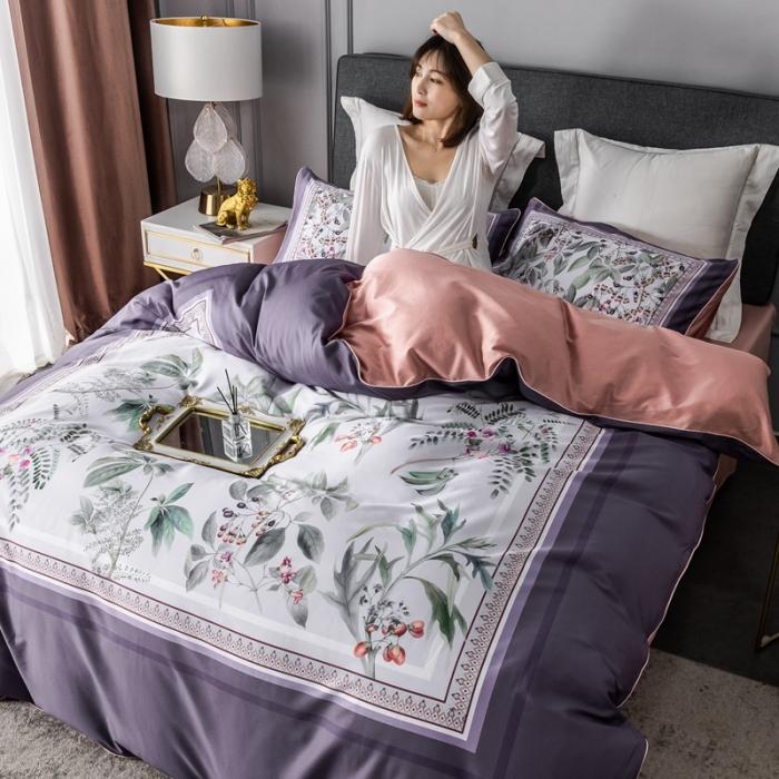 91家纺网 家纺一手货源 找家纺 优然居 2020新款数码印花四件套 花影钰淑-紫
