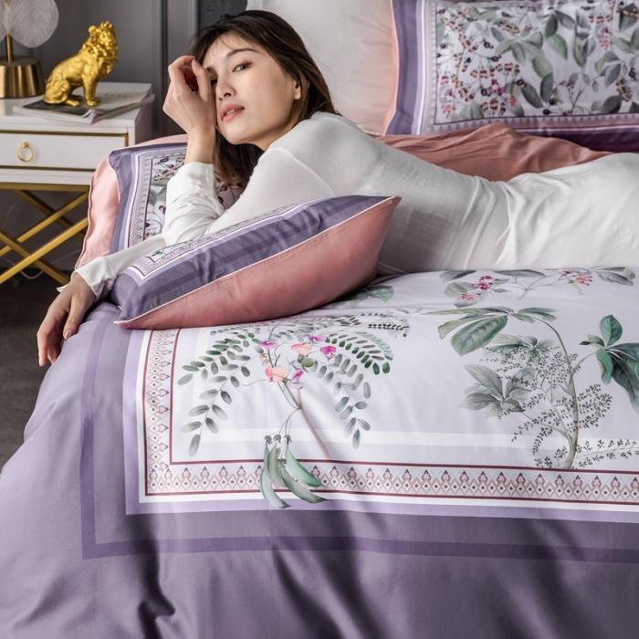 91家纺网 家纺一手货源 找家纺 优然居 2020新款数码印花四件套 花影钰淑-紫