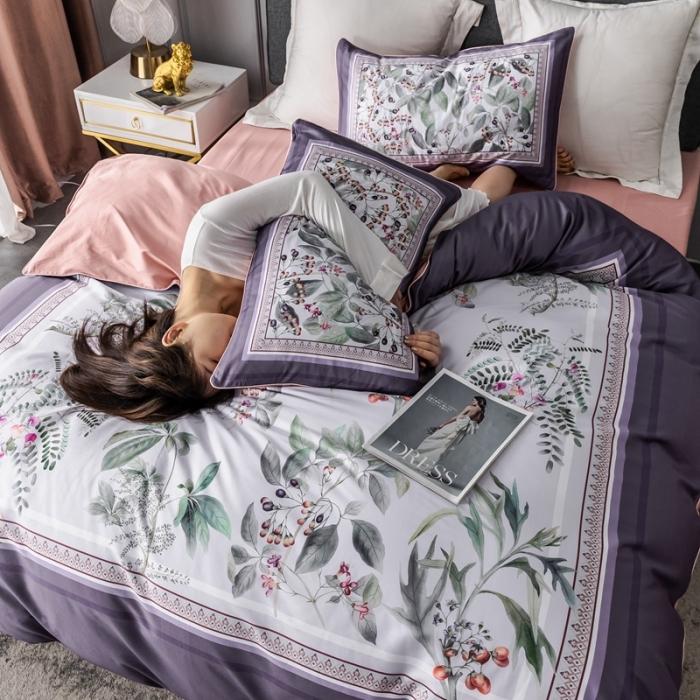 91家纺网 家纺一手货源 找家纺 优然居 2020新款数码印花四件套 花影钰淑-紫