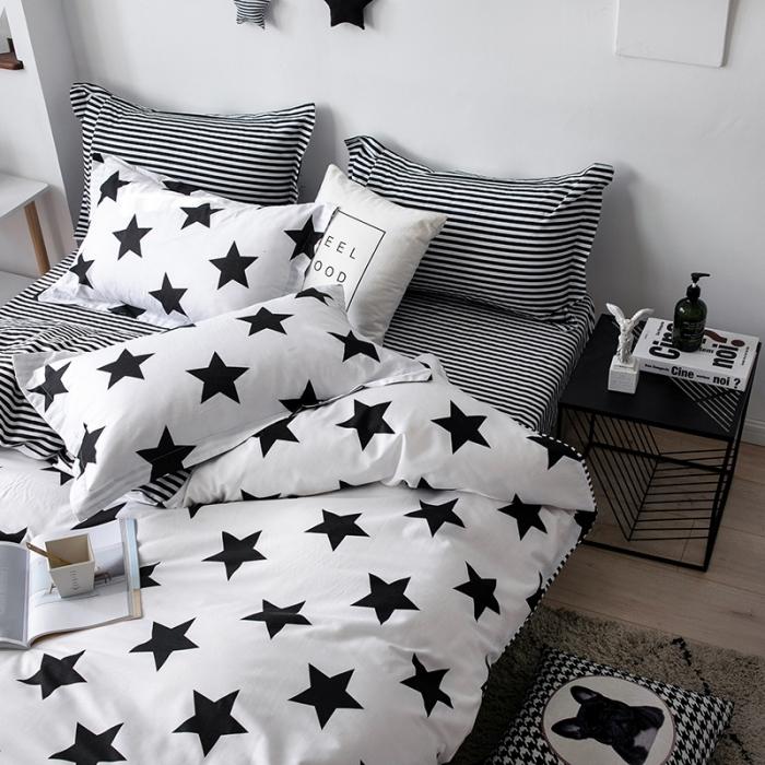 91家纺网 家纺一手货源 找家纺 艾佳  2025新款全棉经典黑白四件套床单款 奥利