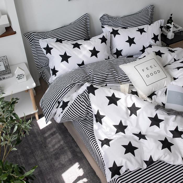 91家纺网 家纺一手货源 找家纺 艾佳  2025新款全棉经典黑白四件套床单款 奥利