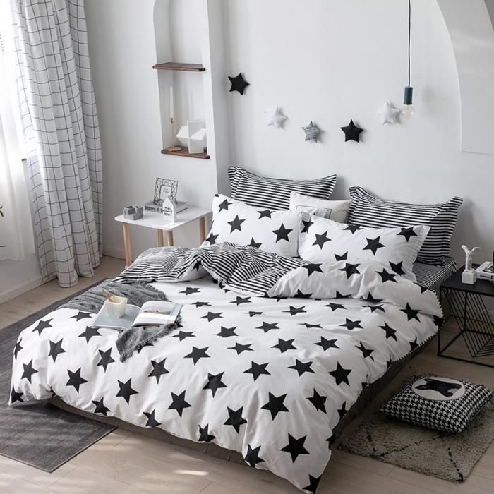 91家纺网 家纺一手货源 找家纺 艾佳  2025新款全棉经典黑白四件套床单款 奥利