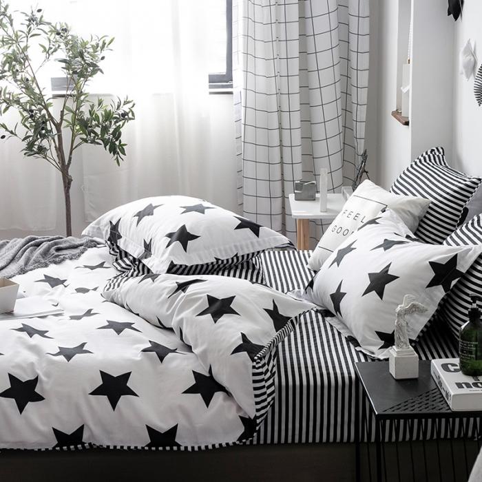 91家纺网 家纺一手货源 找家纺 艾佳  2025新款全棉经典黑白四件套床单款 奥利