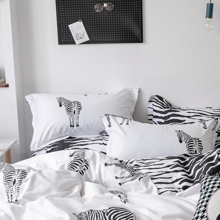 91家纺网 家纺一手货源 找家纺 艾佳  2025新款全棉经典黑白四件套床单款 斑马