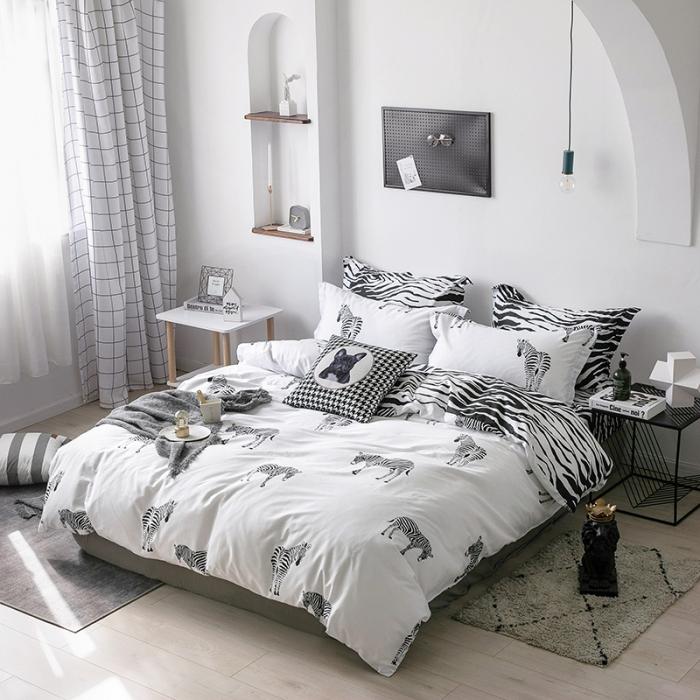 91家纺网 家纺一手货源 找家纺 艾佳  2025新款全棉经典黑白四件套床单款 斑马