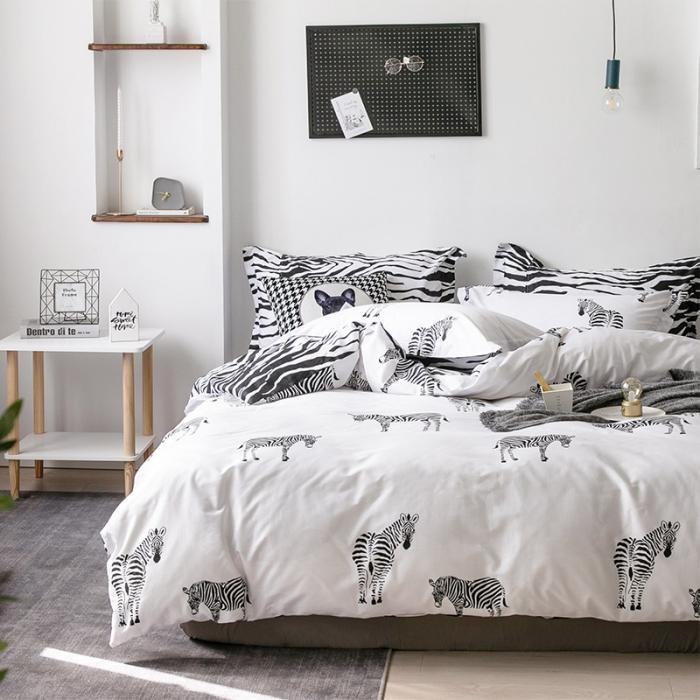 91家纺网 家纺一手货源 找家纺 艾佳  2025新款全棉经典黑白四件套床单款 斑马