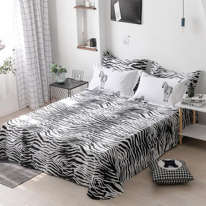 91家纺网 家纺一手货源 找家纺 艾佳  2025新款全棉经典黑白四件套床单款 斑马