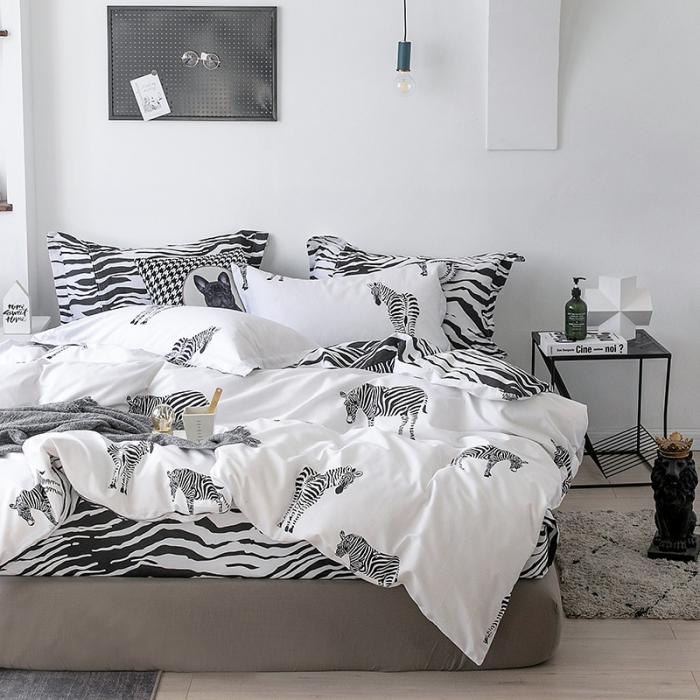 91家纺网 家纺一手货源 找家纺 艾佳  2025新款全棉经典黑白四件套床单款 斑马