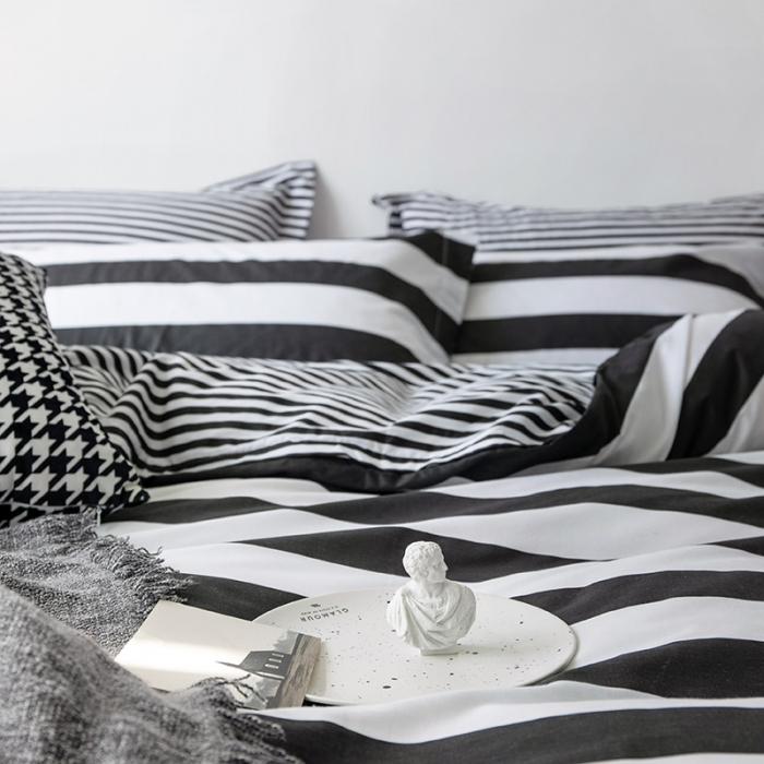 91家纺网 家纺一手货源 找家纺 艾佳  2025新款全棉经典黑白四件套床单款 法夫