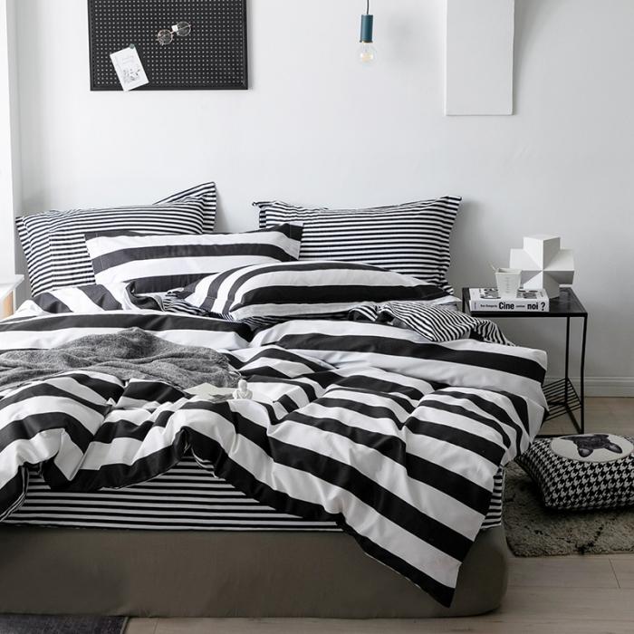 91家纺网 家纺一手货源 找家纺 艾佳  2025新款全棉经典黑白四件套床单款 法夫