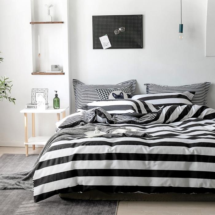 91家纺网 家纺一手货源 找家纺 艾佳  2025新款全棉经典黑白四件套床单款 法夫