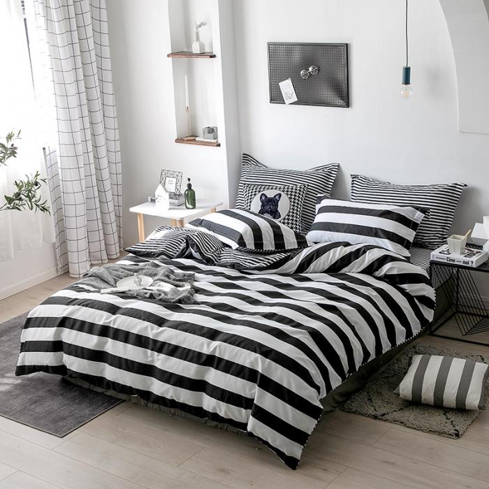 91家纺网 家纺一手货源 找家纺 艾佳  2025新款全棉经典黑白四件套床单款 法夫