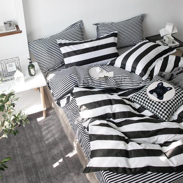 91家纺网 家纺一手货源 找家纺 艾佳  2025新款全棉经典黑白四件套床单款 法夫