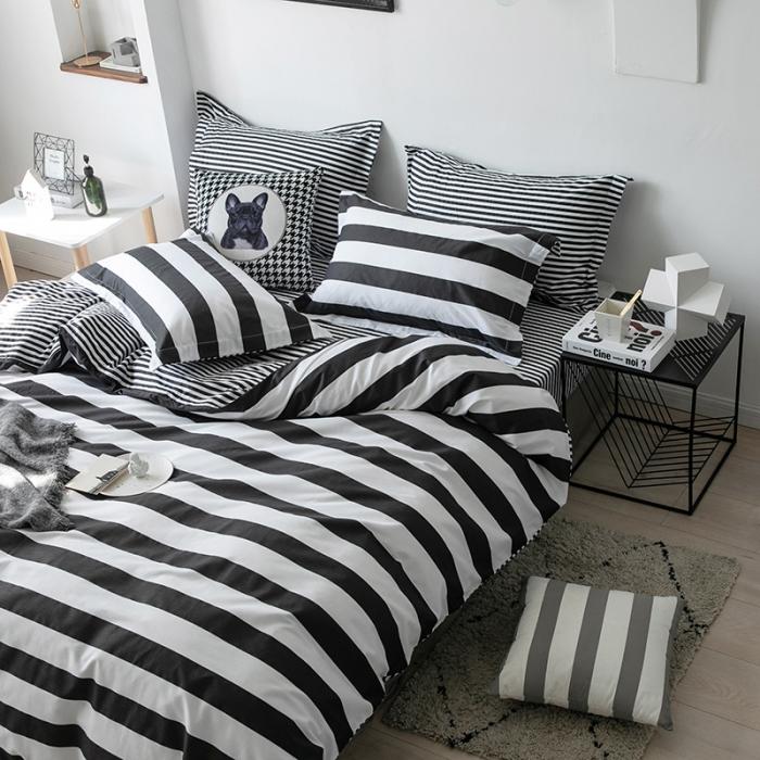 91家纺网 家纺一手货源 找家纺 艾佳  2025新款全棉经典黑白四件套床单款 法夫