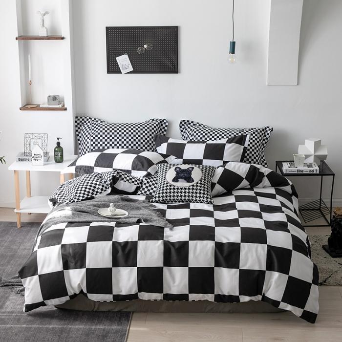 91家纺网 家纺一手货源 找家纺 艾佳 2025新款全棉经典黑白四件套床单款 米莱