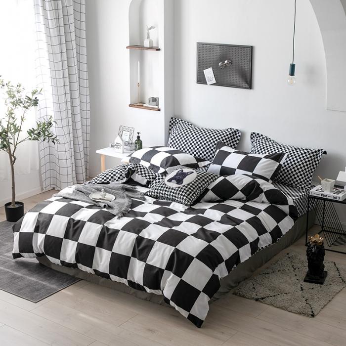 91家纺网 家纺一手货源 找家纺 艾佳 2025新款全棉经典黑白四件套床单款 米莱