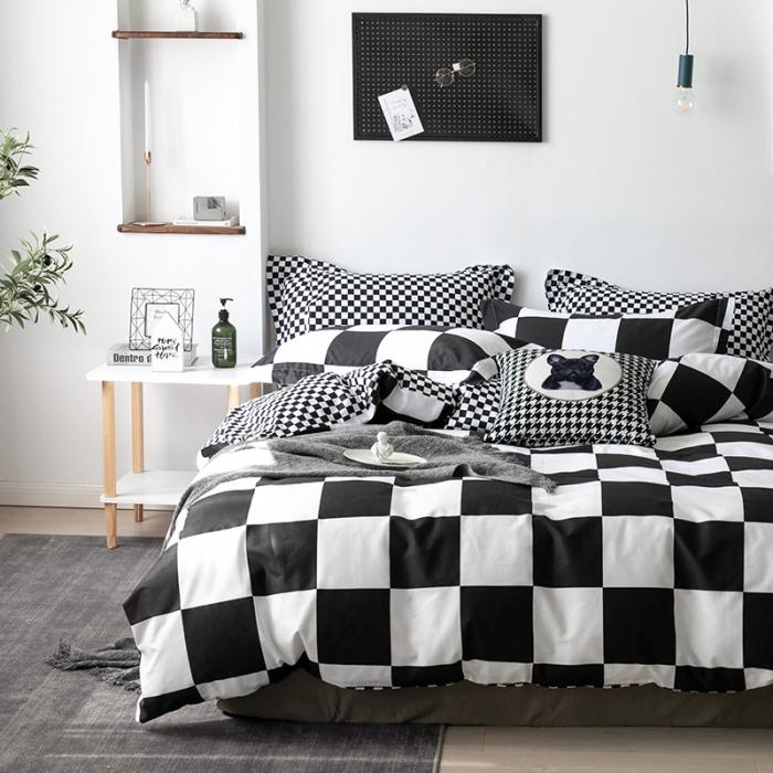 91家纺网 家纺一手货源 找家纺 艾佳 2025新款全棉经典黑白四件套床单款 米莱