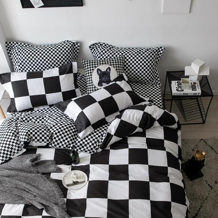 91家纺网 家纺一手货源 找家纺 艾佳 2025新款全棉经典黑白四件套床单款 米莱