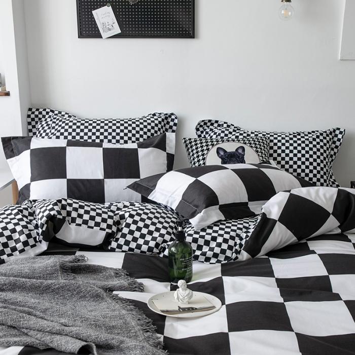 91家纺网 家纺一手货源 找家纺 艾佳 2025新款全棉经典黑白四件套床单款 米莱