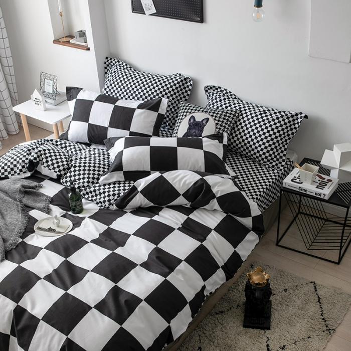 91家纺网 家纺一手货源 找家纺 艾佳 2025新款全棉经典黑白四件套床单款 米莱