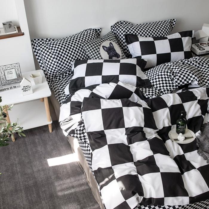 91家纺网 家纺一手货源 找家纺 艾佳 2025新款全棉经典黑白四件套床单款 米莱