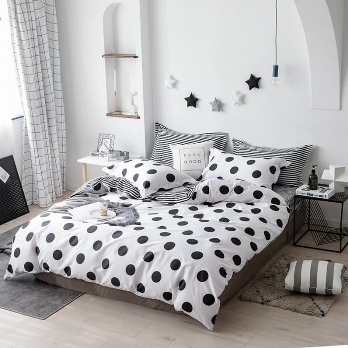 91家纺网 家纺一手货源 找家纺 艾佳  2025新款全棉经典黑白四件套床单款 瑞卡