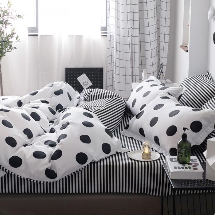 91家纺网 家纺一手货源 找家纺 艾佳  2025新款全棉经典黑白四件套床单款 瑞卡