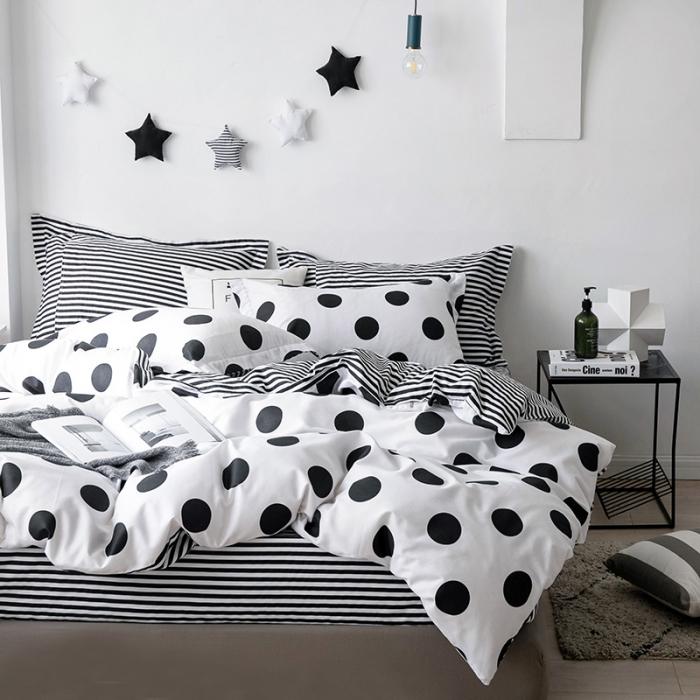 91家纺网 家纺一手货源 找家纺 艾佳  2025新款全棉经典黑白四件套床单款 瑞卡