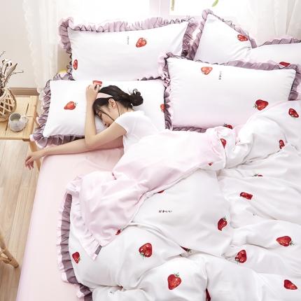 91家纺网 家纺一手货源 找家纺 绒世界   2020水洗真丝蕾丝花边款 草莓-粉白