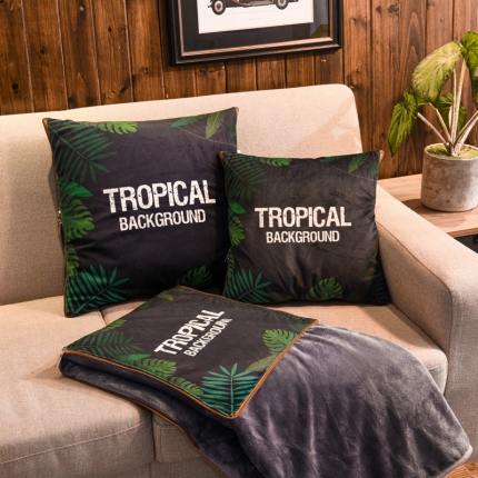 宝马家纺 2022宝宝绒欧式抱枕毯 叶叶絮语-绿