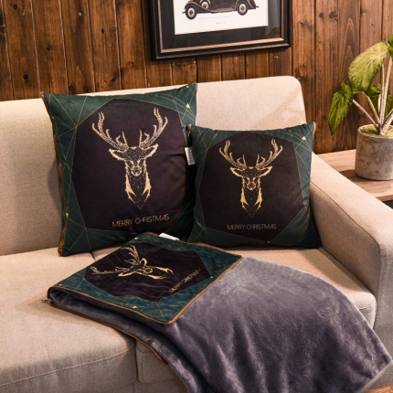 宝马家纺 2022宝宝绒欧式抱枕毯 鹿野仙踪