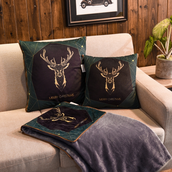 91家纺网 家纺一手货源 找家纺 宝马家纺 2022宝宝绒欧式抱枕毯 鹿野仙踪