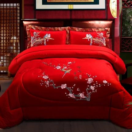 91家纺网 家纺一手货源 找家纺 玉雅家纺 2025新款全棉婚庆刺绣舒适被婚庆被全棉被 百花争艳