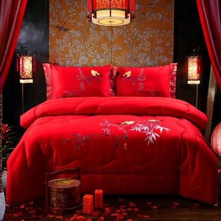 91家纺网 家纺一手货源 找家纺 玉雅家纺 2025新款全棉婚庆刺绣舒适被婚庆被全棉被 鸟语花香