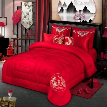 91家纺网 家纺一手货源 找家纺 玉雅家纺 2025新款全棉婚庆刺绣舒适被婚庆被全棉被 喜龙凤