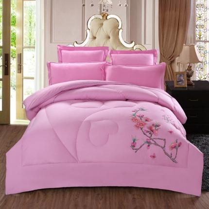 91家纺网 家纺一手货源 找家纺 玉雅家纺 2025新款全棉婚庆刺绣舒适被婚庆被全棉被 十里桃花-粉