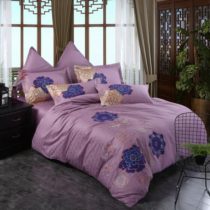 91家纺网 家纺一手货源 找家纺 玉雅家纺 2025新款全棉提花加绣花四件套多件套 繁花