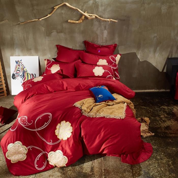 91家纺网 家纺一手货源 找家纺 玉雅家纺 2025新款全棉提花加绣花四件套多件套 静待花开