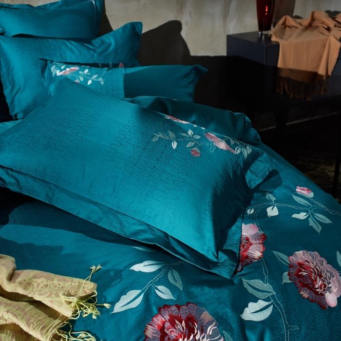 91家纺网 家纺一手货源 找家纺 玉雅家纺 2025新款全棉提花加绣花四件套多件套 颜若幽兰