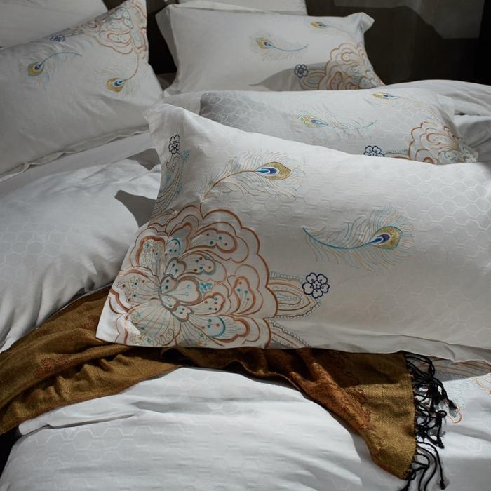 91家纺网 家纺一手货源 找家纺 玉雅家纺 2025新款全棉提花加绣花四件套多件套 伊人花香