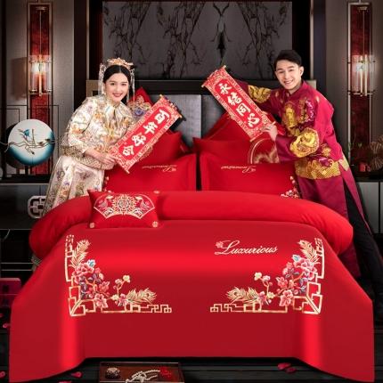 91家纺网 家纺一手货源 找家纺 玉雅家纺 2024新款绣花婚庆四件套多件套220系列