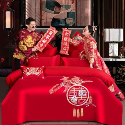 91家纺网 家纺一手货源 找家纺 玉雅家纺 2024新款绣花婚庆四件套多件套220系列