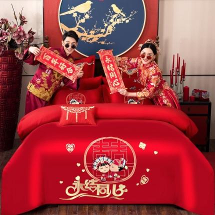 91家纺网 家纺一手货源 找家纺 玉雅家纺 2024新款绣花婚庆四件套多件套220系列