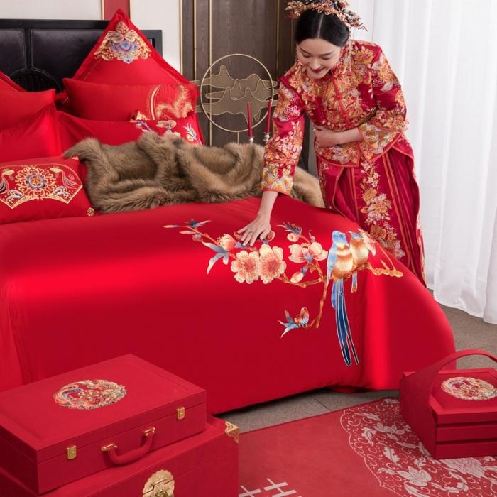 91家纺网 家纺一手货源 找家纺 玉雅家纺 2025新款绣花婚庆四件套多件套220系列两情相悦