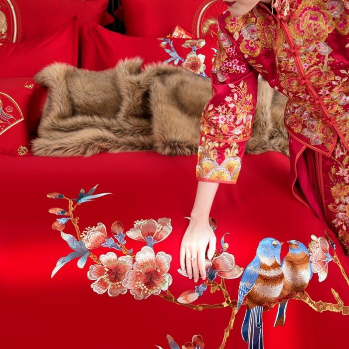 91家纺网 家纺一手货源 找家纺 玉雅家纺 2025新款绣花婚庆四件套多件套220系列两情相悦