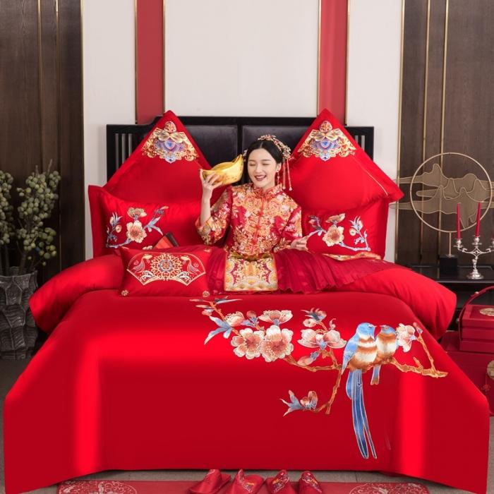 91家纺网 家纺一手货源 找家纺 玉雅家纺 2025新款绣花婚庆四件套多件套220系列两情相悦