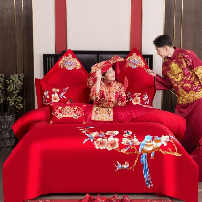 91家纺网 家纺一手货源 找家纺 玉雅家纺 2025新款绣花婚庆四件套多件套220系列两情相悦