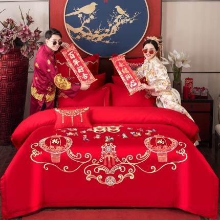 91家纺网 家纺一手货源 找家纺 玉雅家纺 2025新款绣花婚庆四件套多件套255系列百子临门