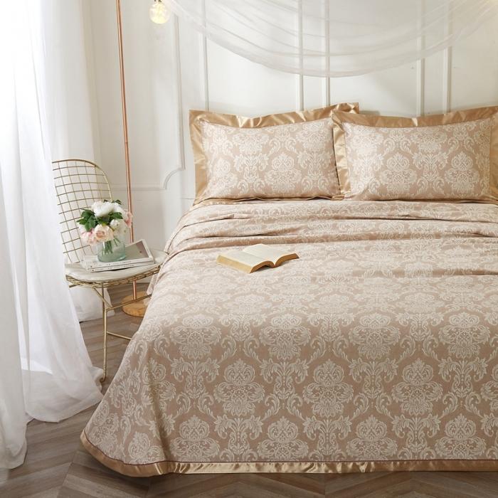 91家纺网 家纺一手货源 找家纺 威克凯丽2021年春夏新品印花款纯竹纤维软凉席三件套卢浮魅影